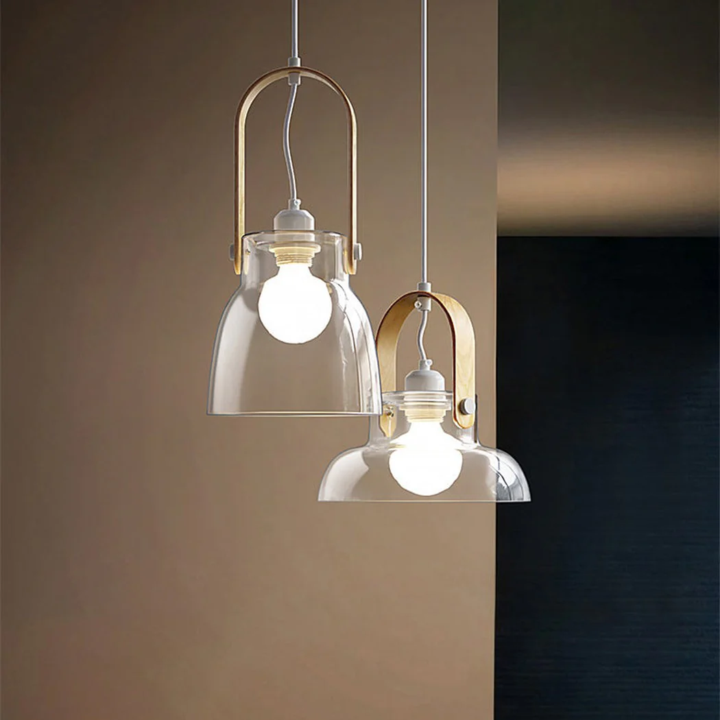 Skandi Clear Glass Wooden Look Pendant Light - Image 3