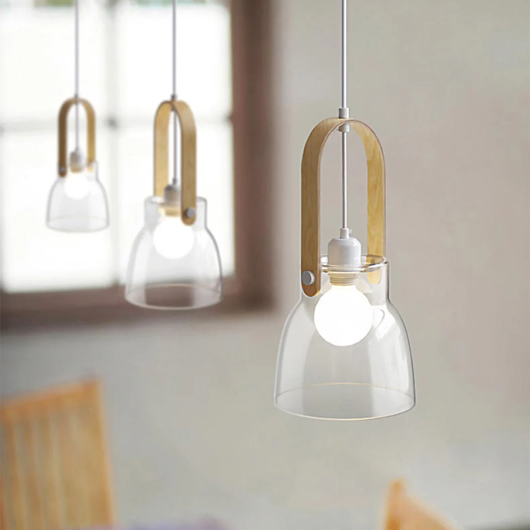 Skandi Clear Glass Wooden Look Pendant Light - Image 4
