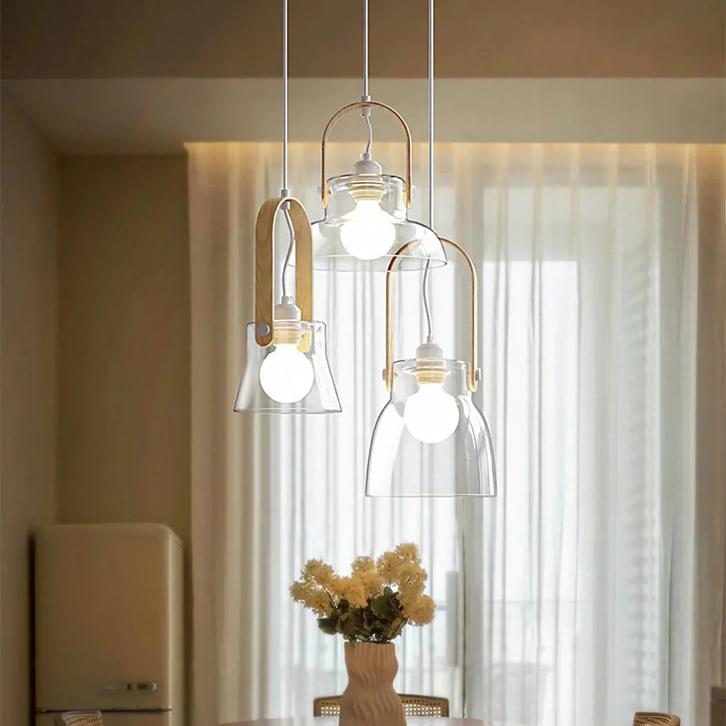 Skandi Clear Glass Wooden Look Pendant Light - Image 5