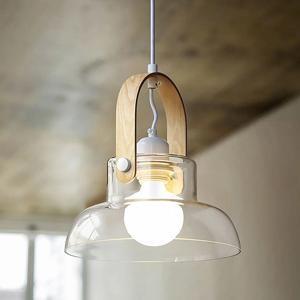 Skandi Clear Glass Wooden Look Pendant Light - Image 6