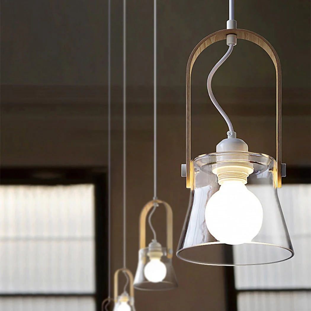 Skandi Clear Glass Wooden Look Pendant Light - Image 7