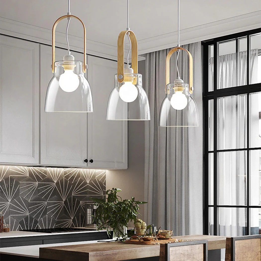 Skandi Clear Glass Wooden Look Pendant Light - Image 8