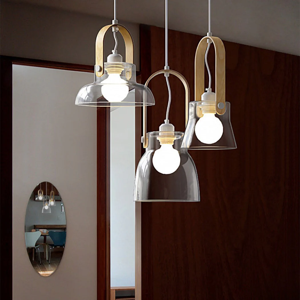 Skandi Clear Glass Wooden Look Pendant Light - Image 9