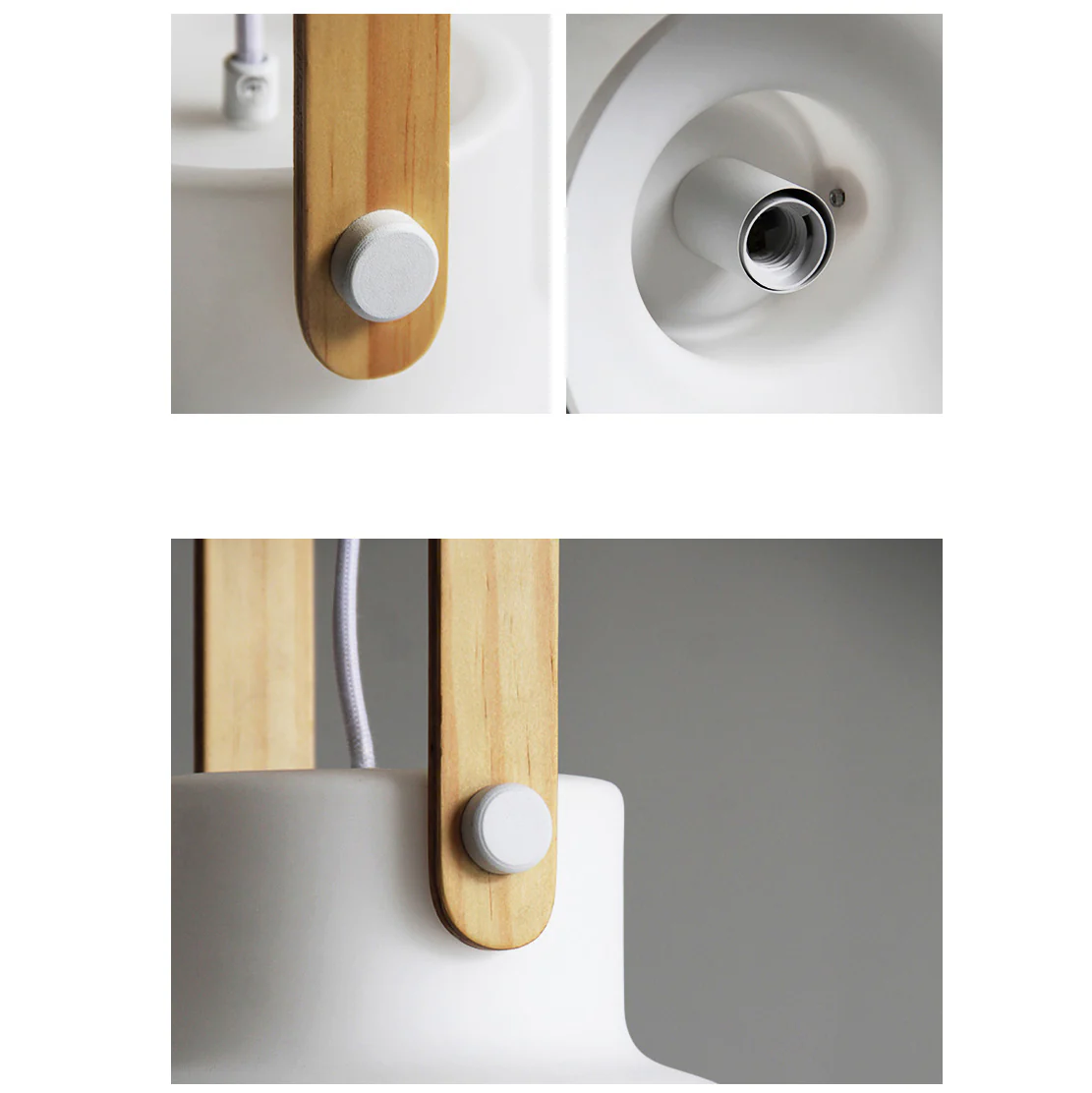 Skandi white milk glass wooden handle pendant light - Image 10