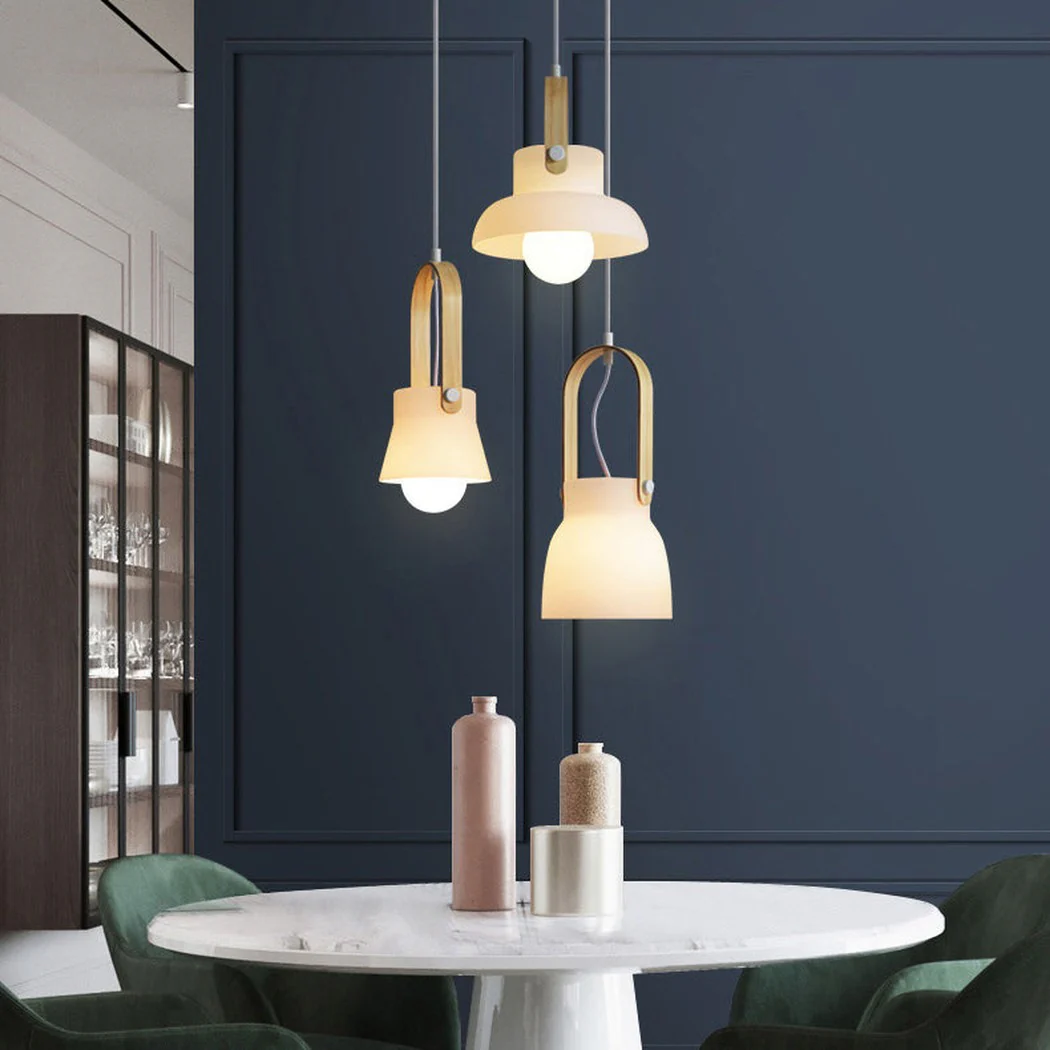 Skandi white milk glass wooden handle pendant light - Image 2