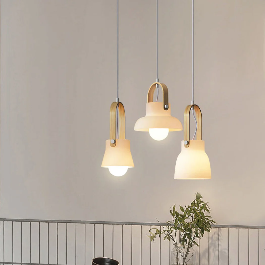 Skandi white milk glass wooden handle pendant light - Image 4