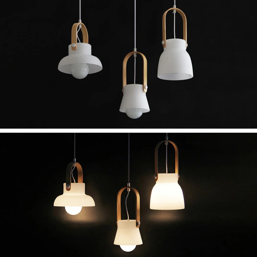 Skandi white milk glass wooden handle pendant light - Image 6