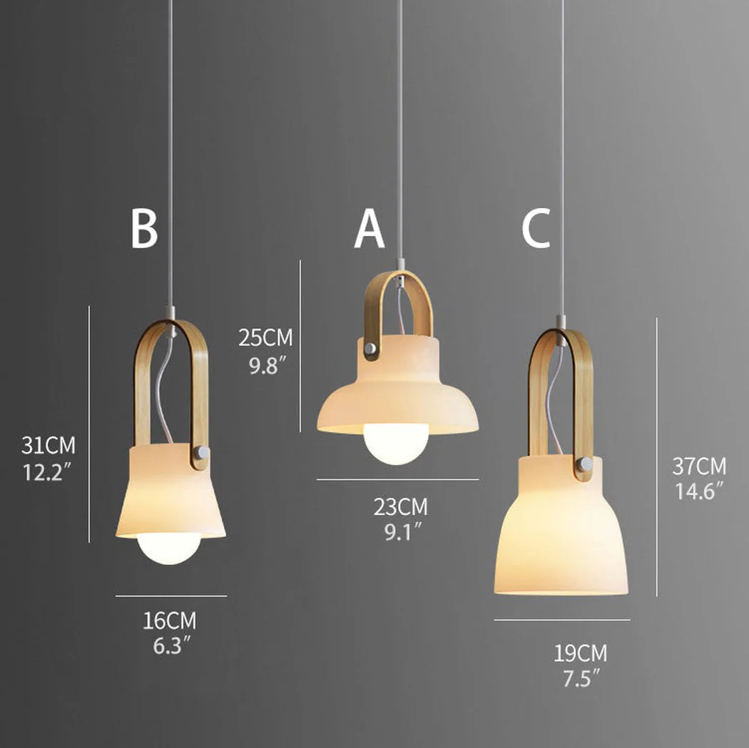 Skandi white milk glass wooden handle pendant light - Image 8