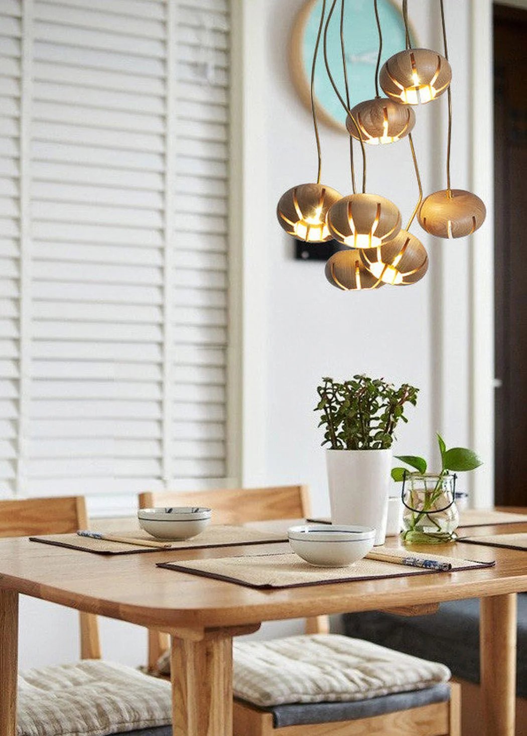 Wooden Petal Round Cluster Pendant Light Chandelier - Image 12