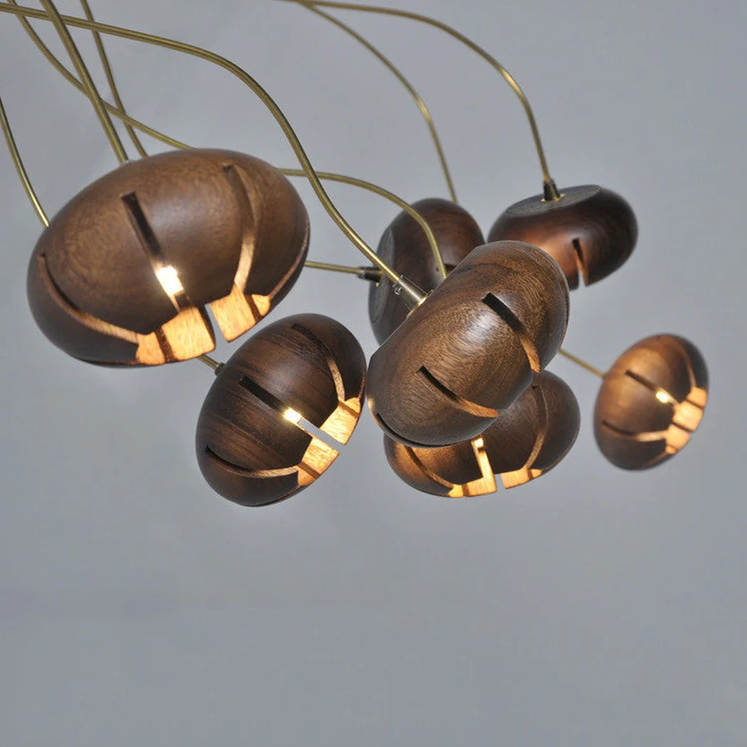 Wooden Petal Round Cluster Pendant Light Chandelier - Image 14