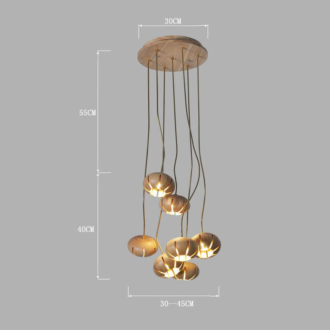Wooden Petal Round Cluster Pendant Light Chandelier - Image 15