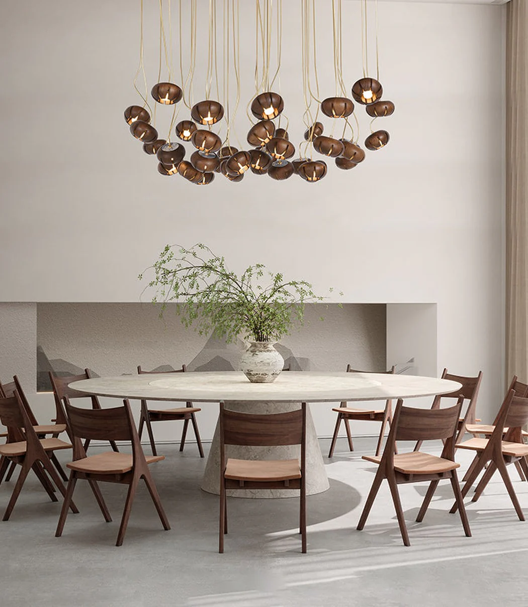 Wooden Petal Round Cluster Pendant Light Chandelier - Image 4