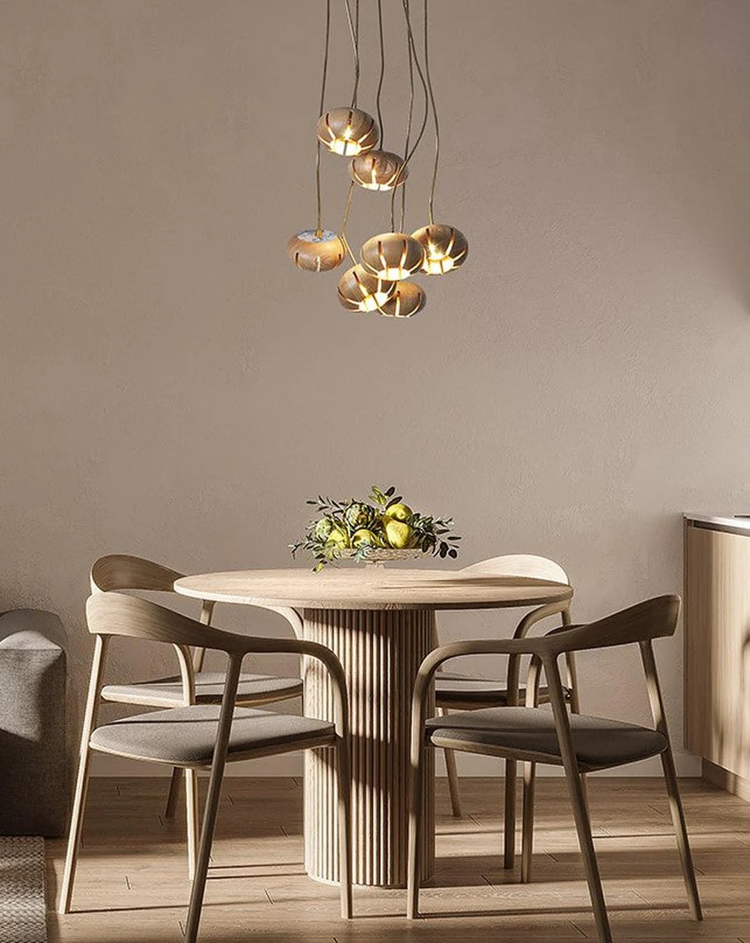 Wooden Petal Round Cluster Pendant Light Chandelier - Image 6