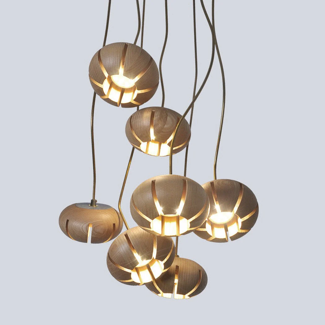 Wooden Petal Round Cluster Pendant Light Chandelier - Image 7