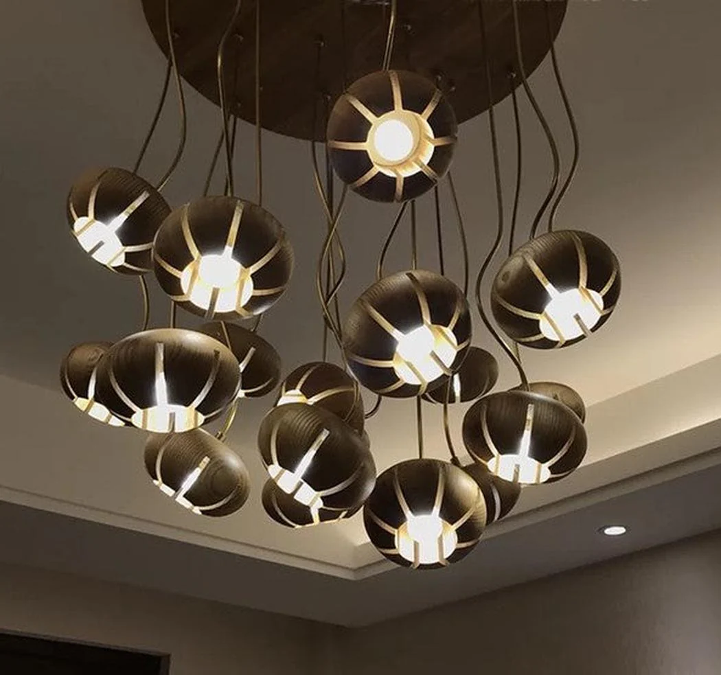 Wooden Petal Round Cluster Pendant Light Chandelier - Image 8