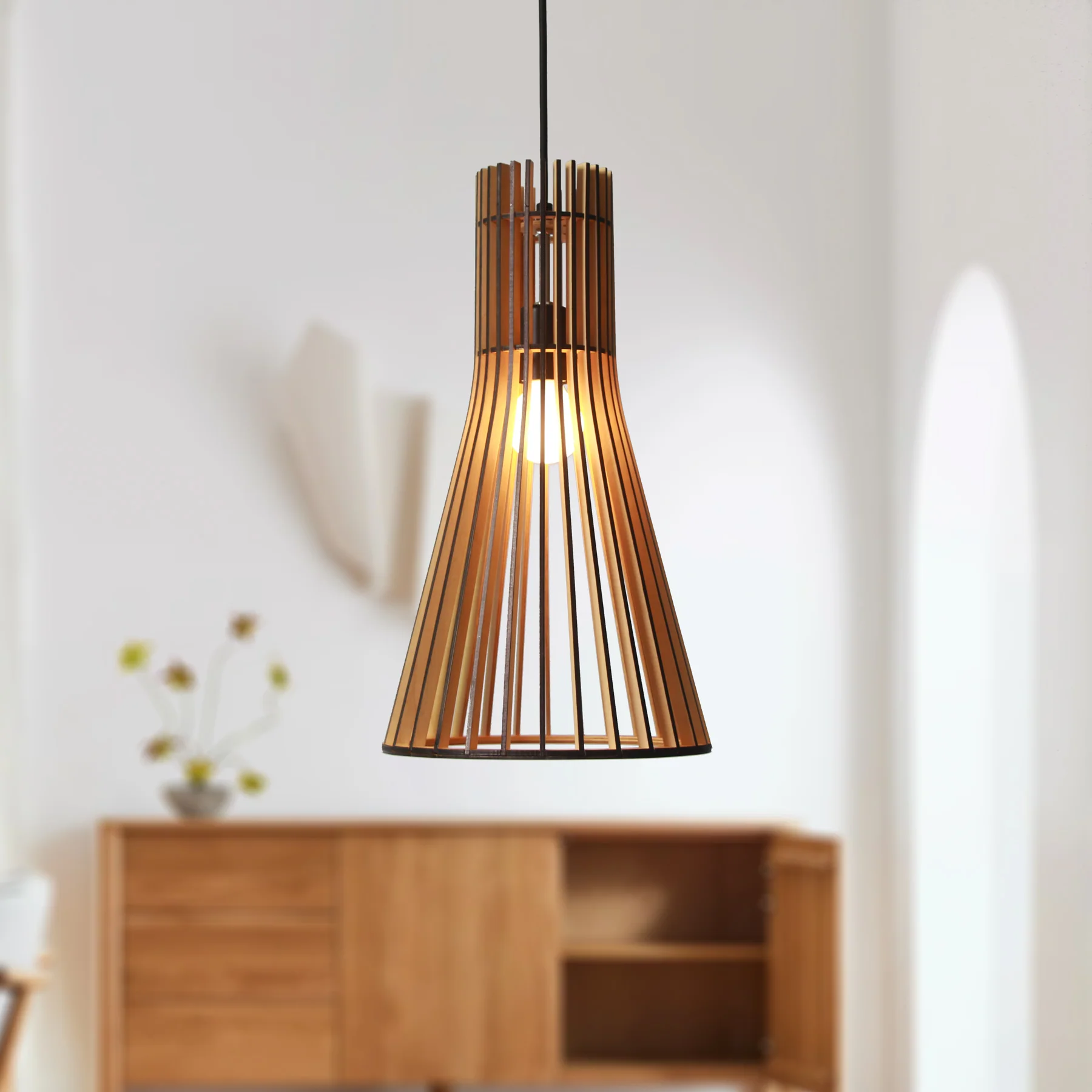 Tredo Wooden Slates Japandi Pendant Light - Image 4