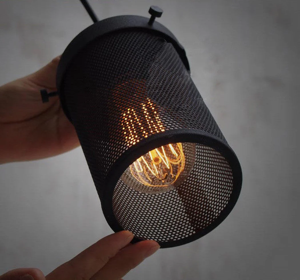 Black Mesh Cylinder Industrial Loft Pendant Light - Image 2