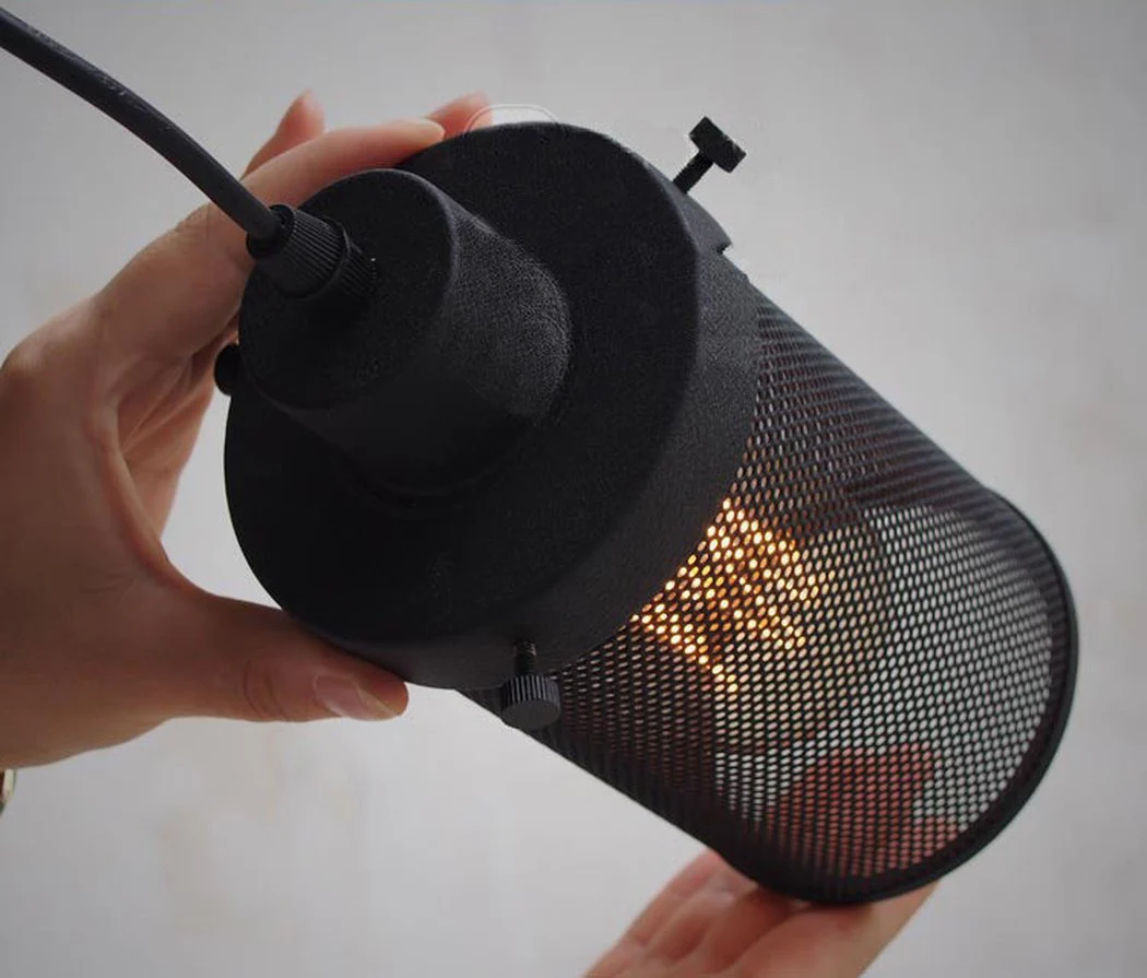 Black Mesh Cylinder Industrial Loft Pendant Light - Image 4