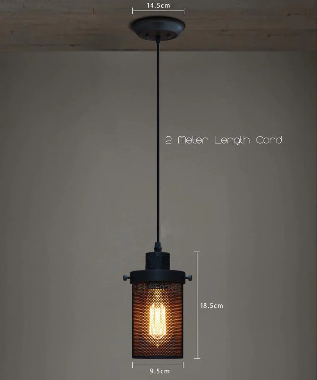 Black Mesh Cylinder Industrial Loft Pendant Light - Image 5