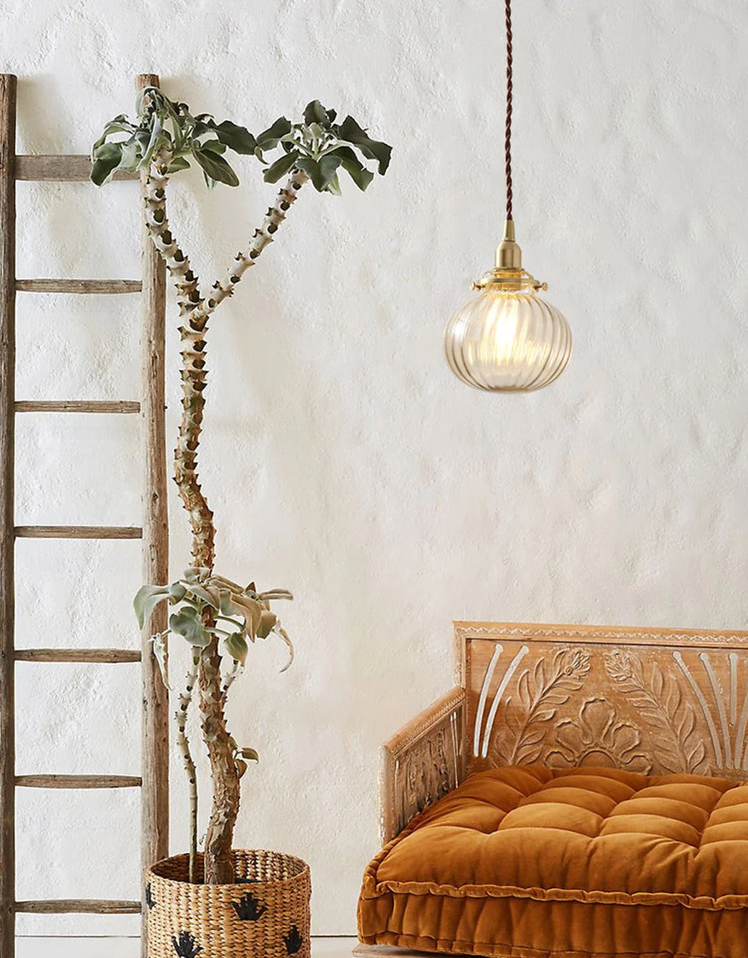 Anemone swirled glass brass pendant Light - Image 4