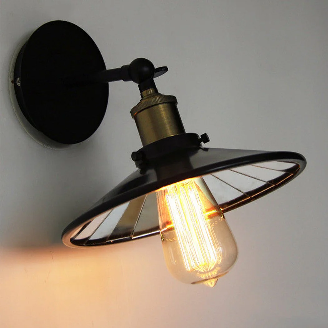 Retro Black Industrial Loft Wall Light With Mirror