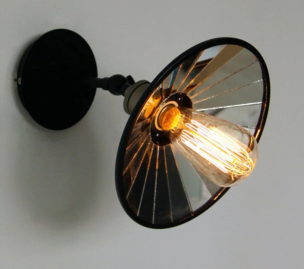 Retro Black Industrial Loft Wall Light With Mirror - Image 4