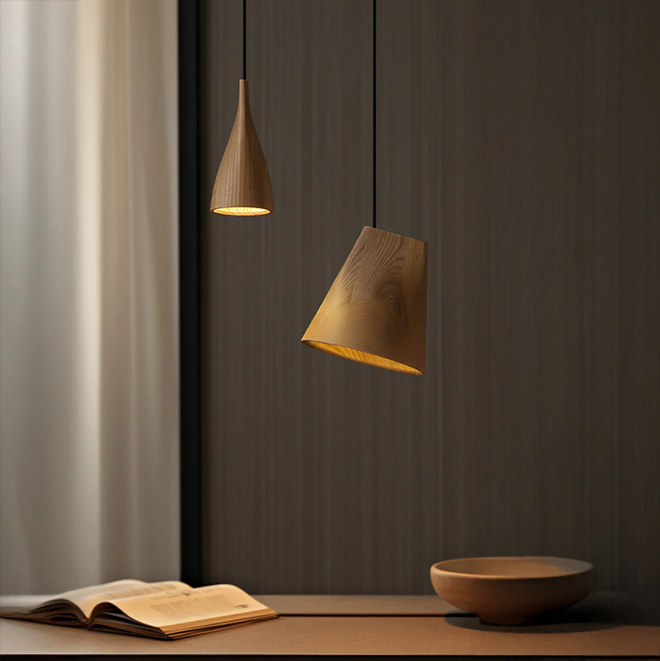 Walnut Solid Wood Minimalist Scandinavian Pendant Light - Image 18