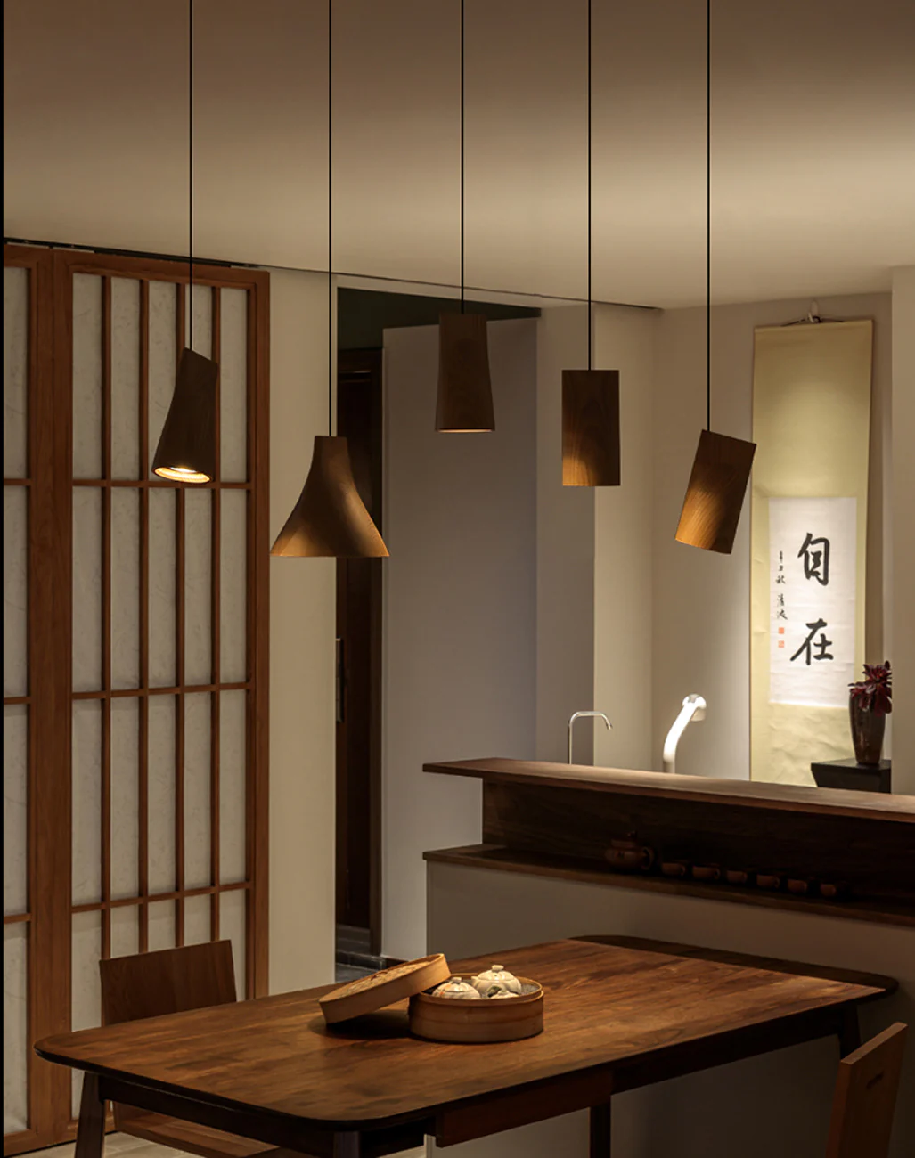 Walnut Solid Wood Minimalist Scandinavian Pendant Light - Image 28