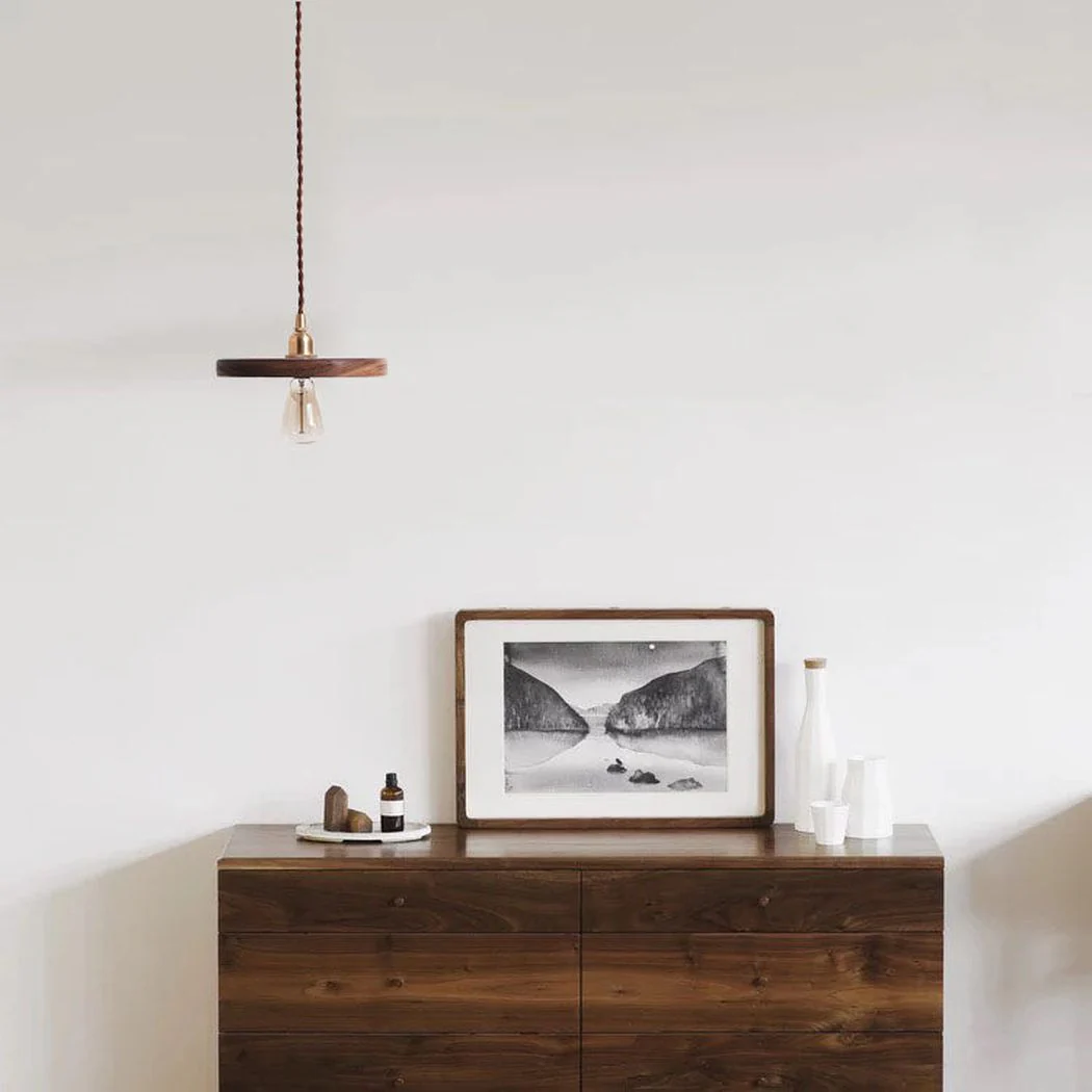 Walnut Wooden Shade Brass Pendant Light - Image 2