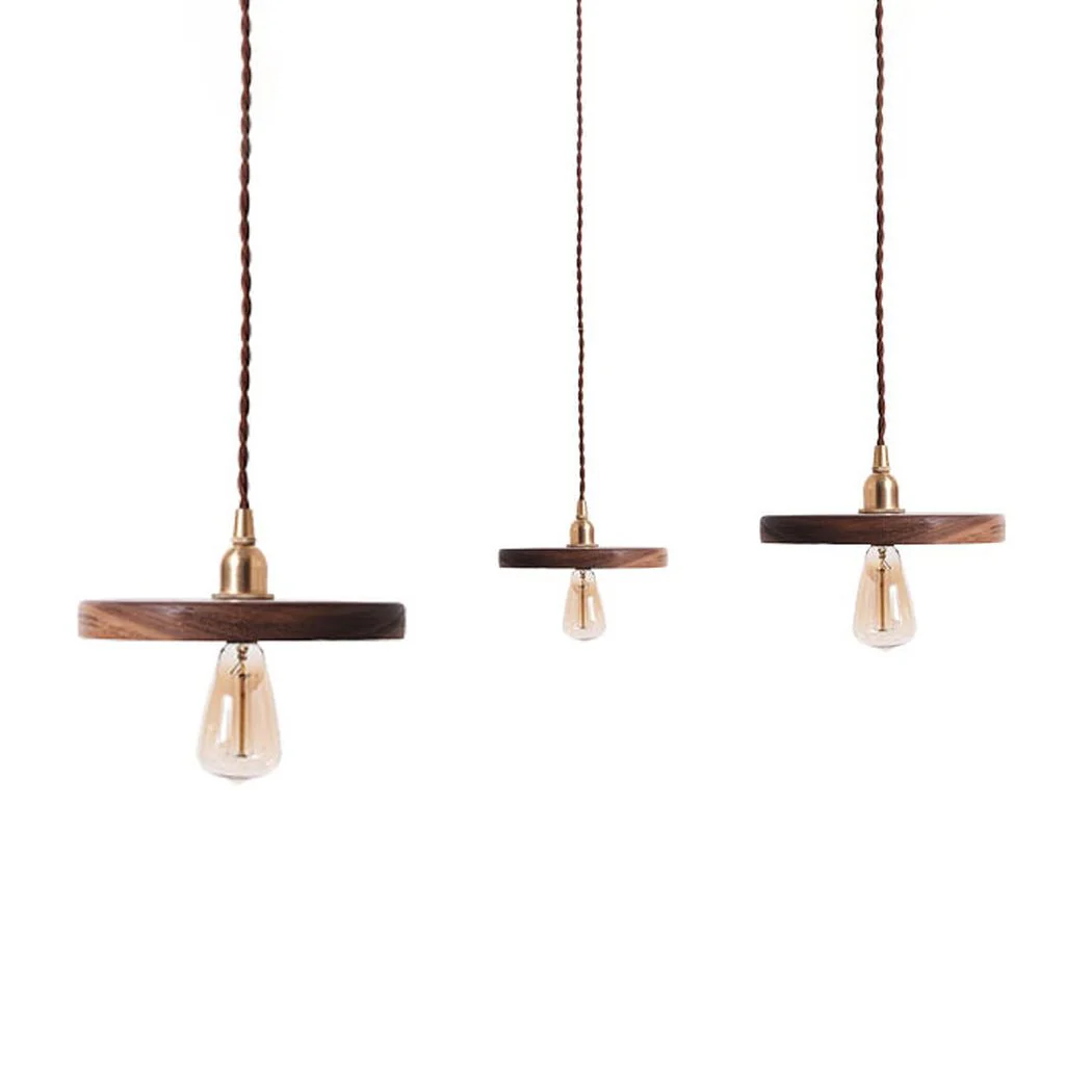 Walnut Wooden Shade Brass Pendant Light - Image 4