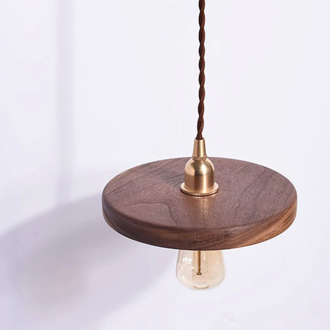 Walnut Wooden Shade Brass Pendant Light - Image 5