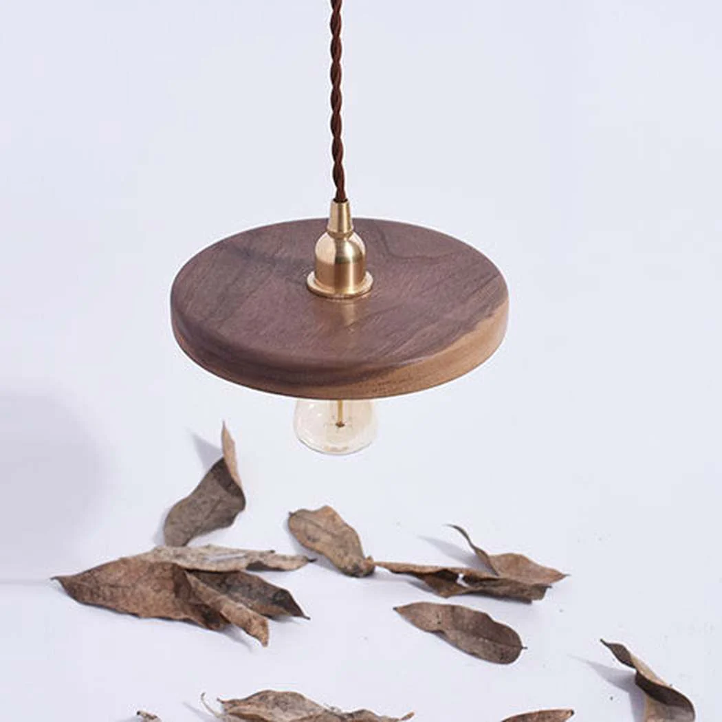 Walnut Wooden Shade Brass Pendant Light - Image 9