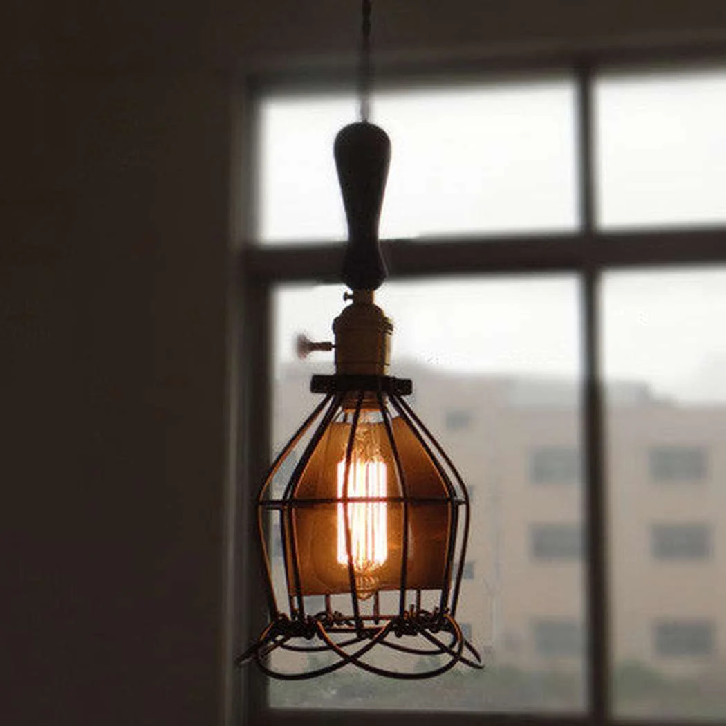 Hectar Industrial Loft Pendant Light With Wooden Handle - Image 3