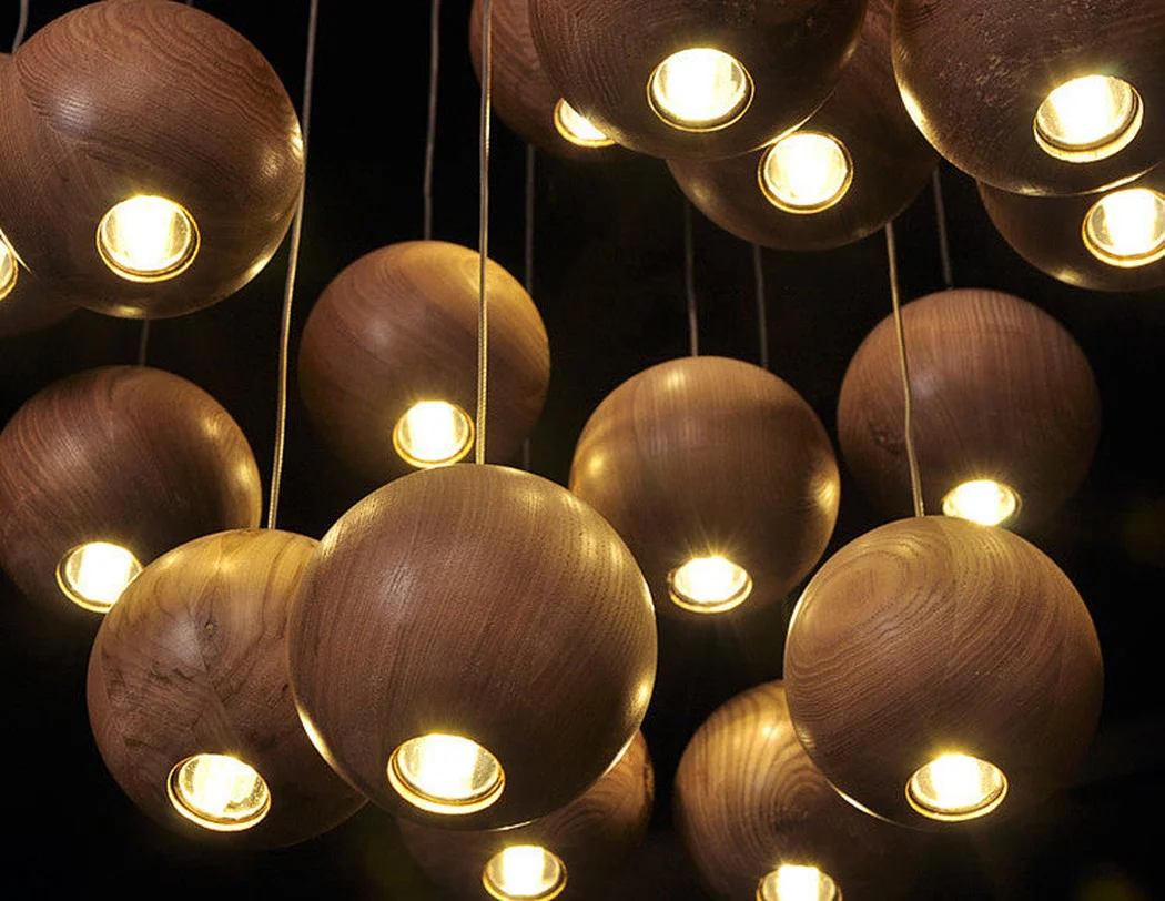 Wooden Orb Sphere Cluster Pendant Light - Image 11