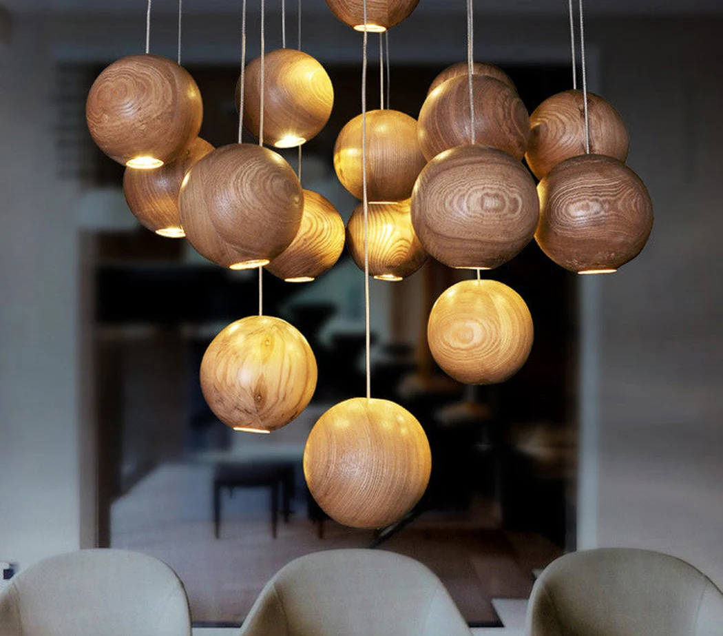 Wooden Orb Sphere Cluster Pendant Light - Image 13