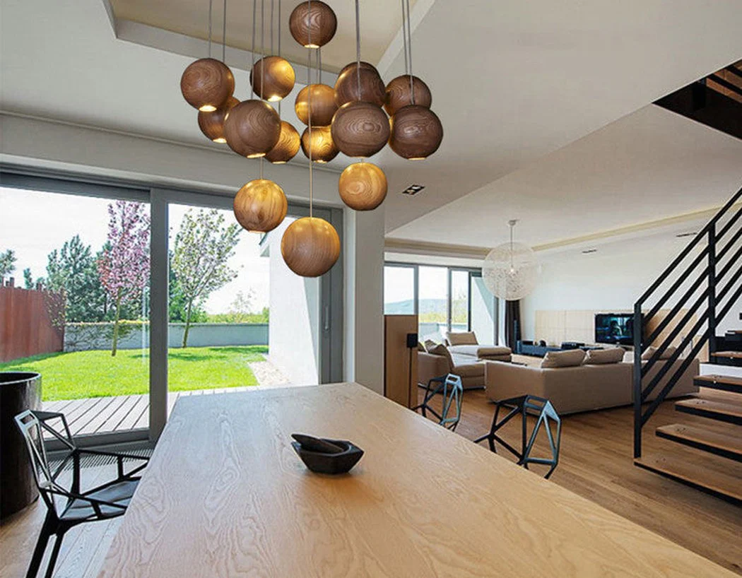 Wooden Orb Sphere Cluster Pendant Light - Image 17