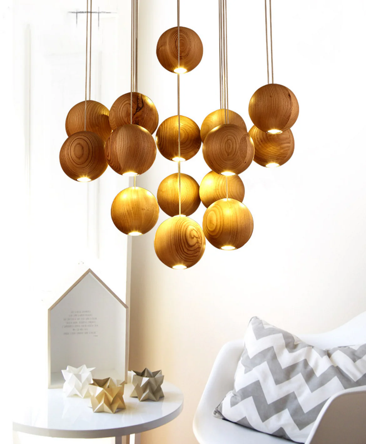 Wooden Orb Sphere Cluster Pendant Light - Image 20