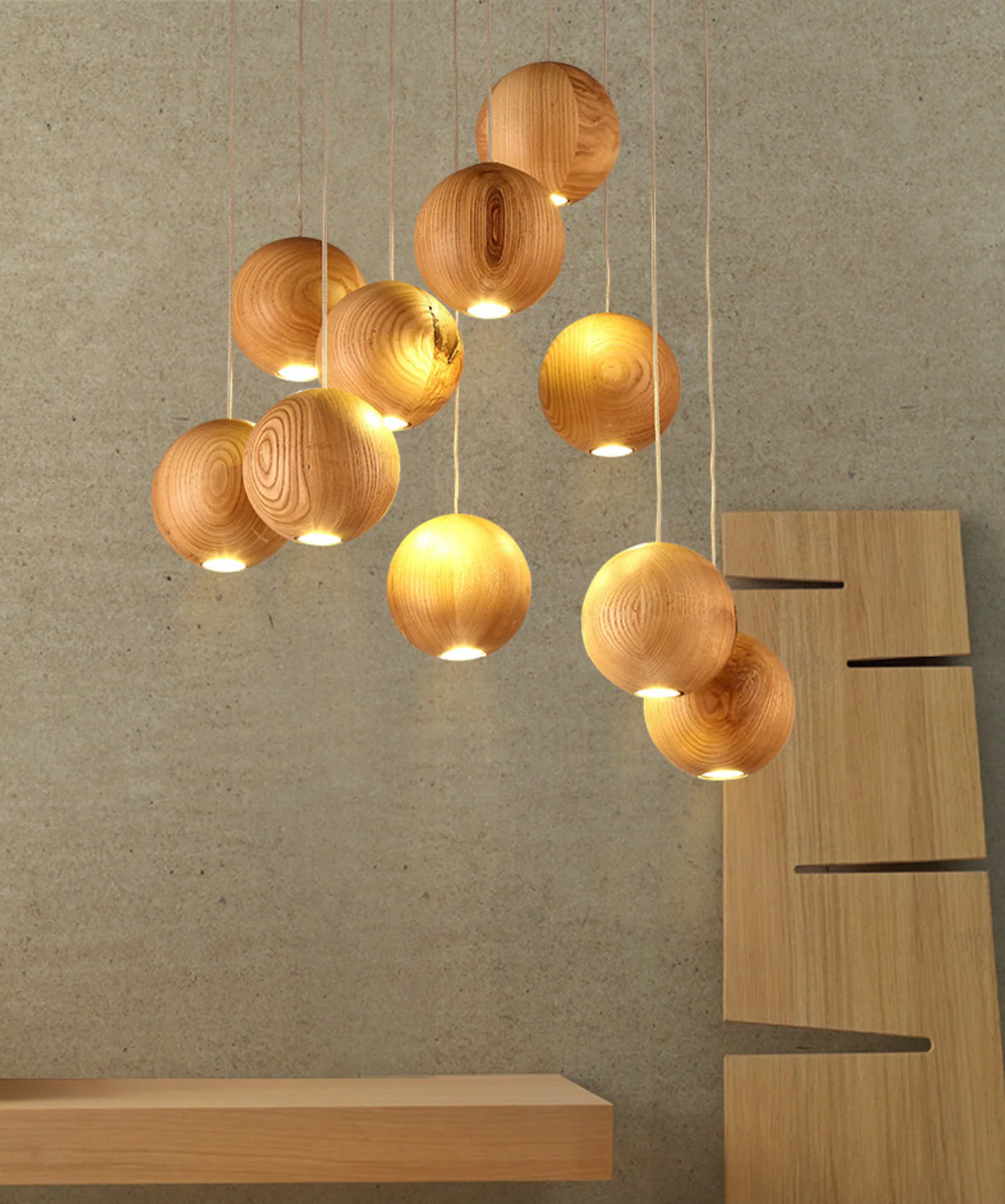 Wooden Orb Sphere Cluster Pendant Light - Image 22