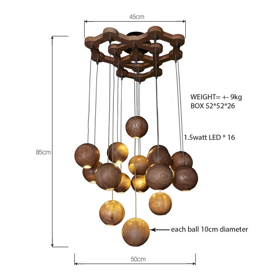 Wooden Orb Sphere Cluster Pendant Light - Image 4