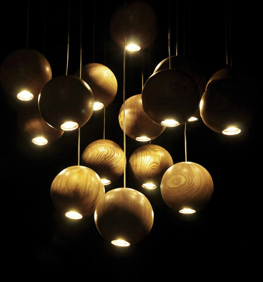 Wooden Orb Sphere Cluster Pendant Light - Image 5