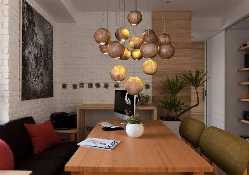 Wooden Orb Sphere Cluster Pendant Light - Image 7