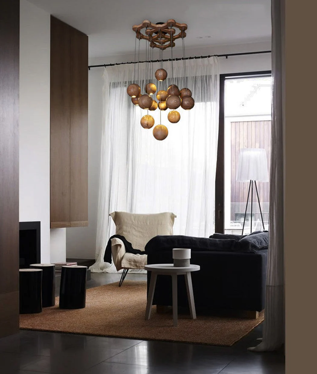 Wooden Orb Sphere Cluster Pendant Light - Image 8