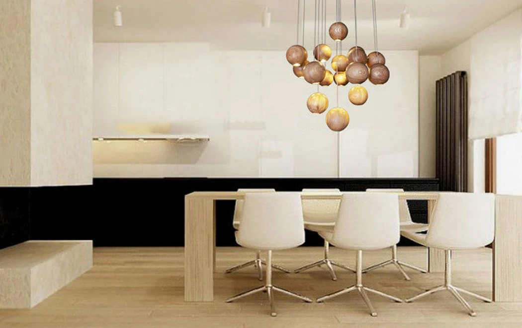 Wooden Orb Sphere Cluster Pendant Light - Image 9